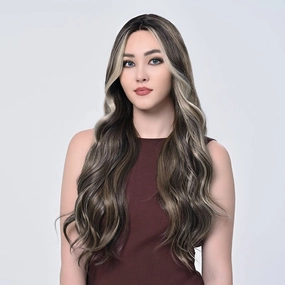 Imstylewigs-Serena-28 inches Skunk stripe brown highlight body wavy lace wigs