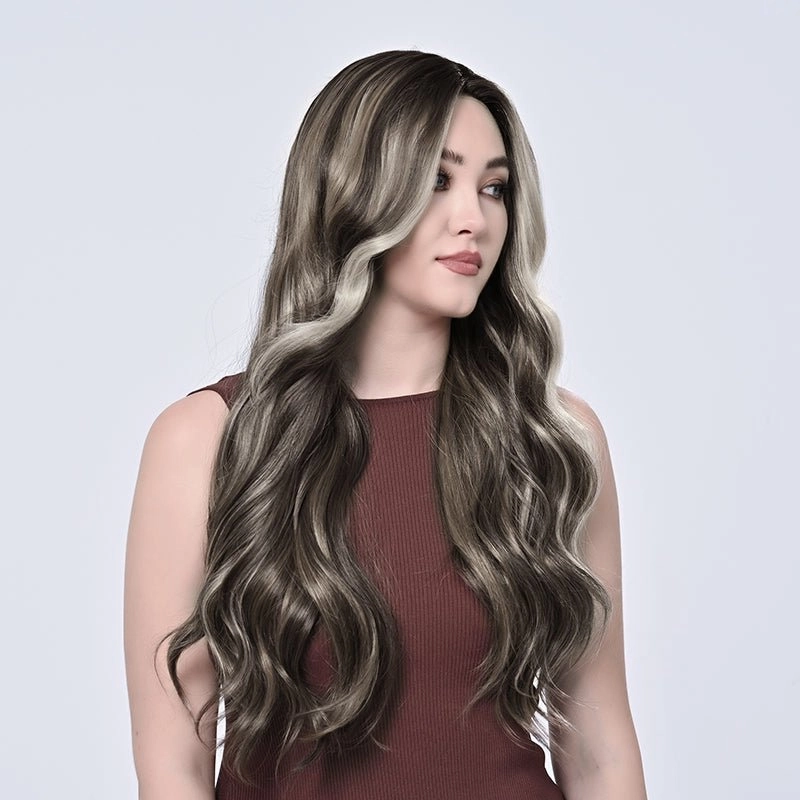 Imstylewigs-Serena-28 inches Skunk stripe brown highlight body wavy lace wigs