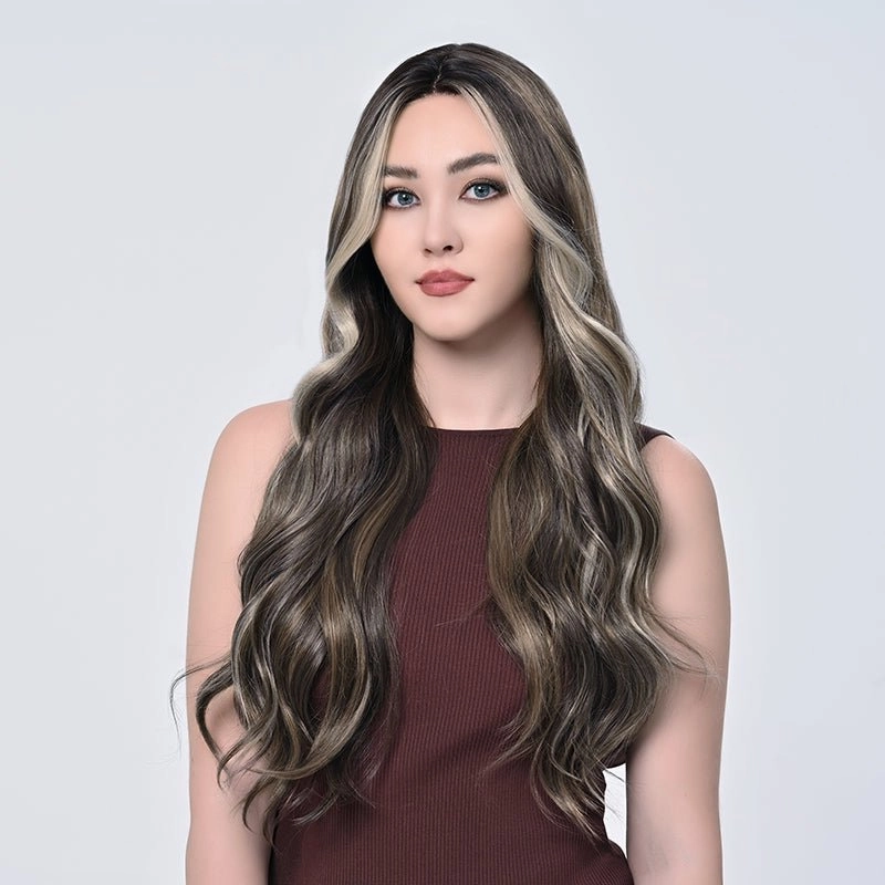 Imstylewigs-Serena-28 inches Skunk stripe brown highlight body wavy lace wigs