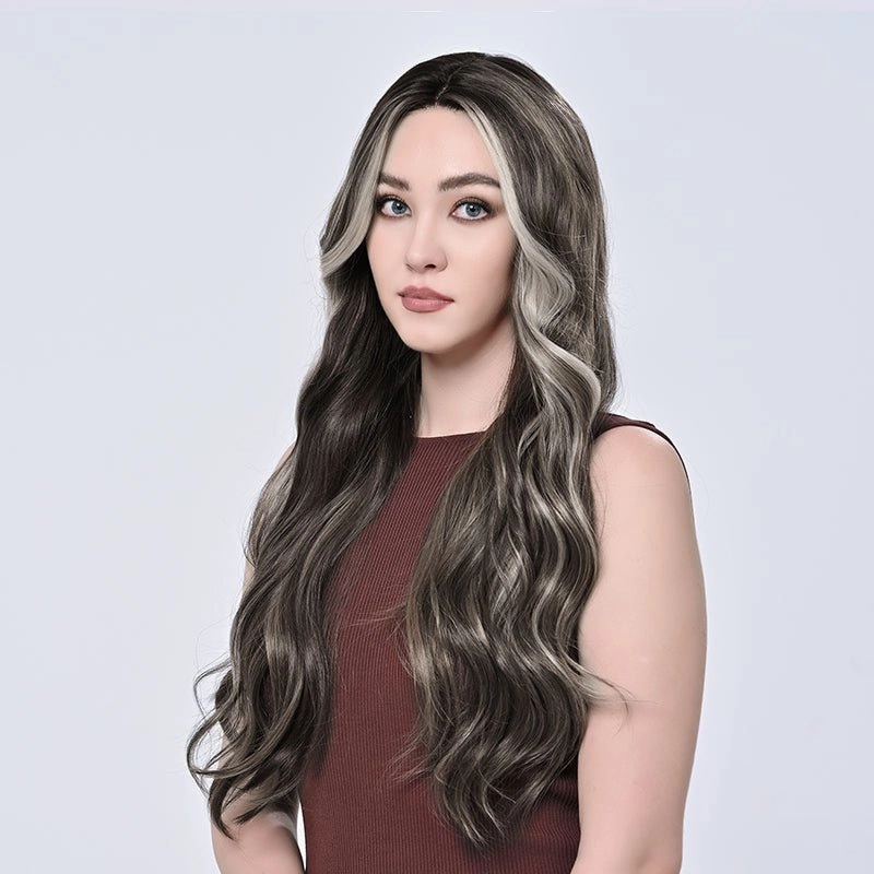Imstylewigs-Serena-28 inches Skunk stripe brown highlight body wavy lace wigs