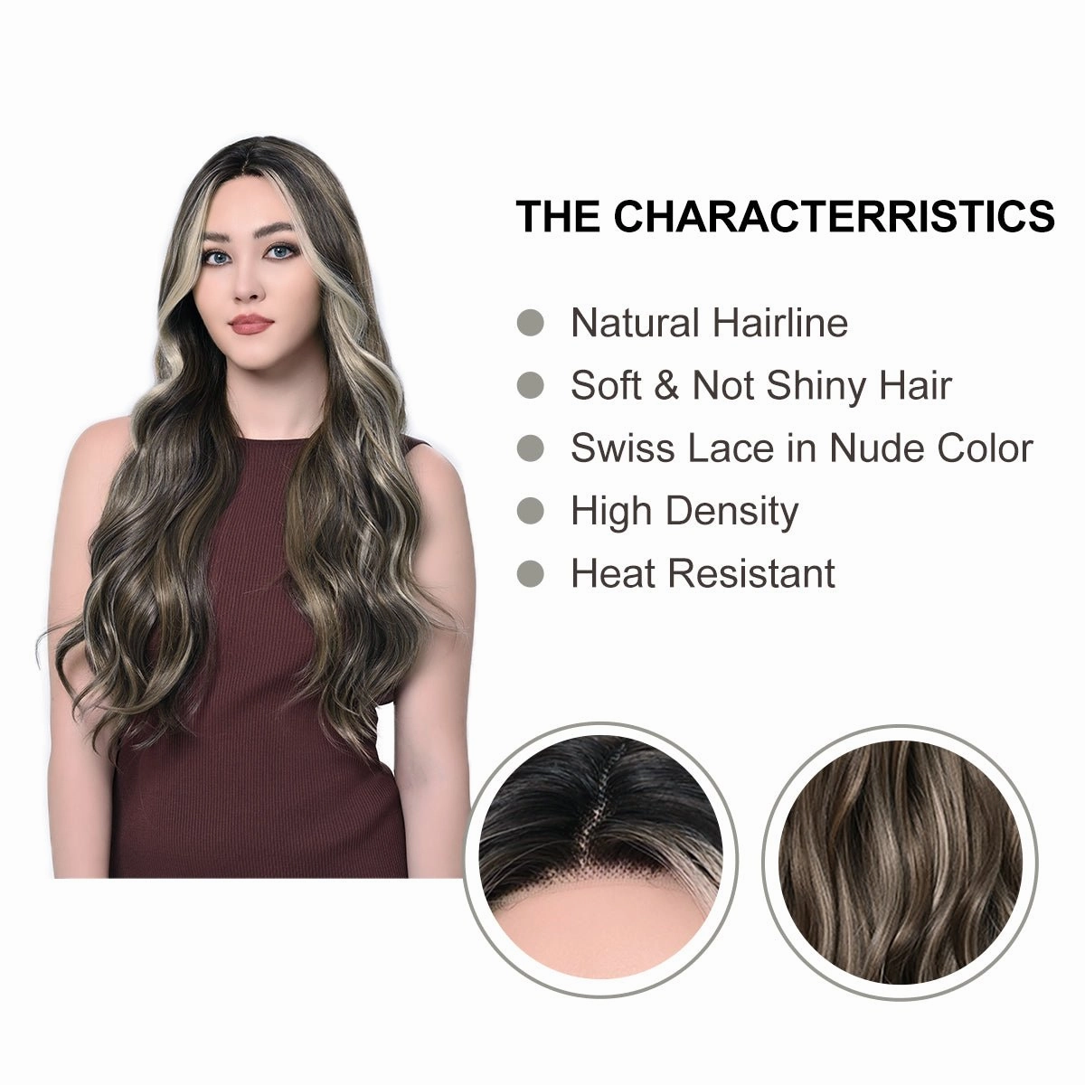 Imstylewigs-Serena-28 inches Skunk stripe brown highlight body wavy lace wigs