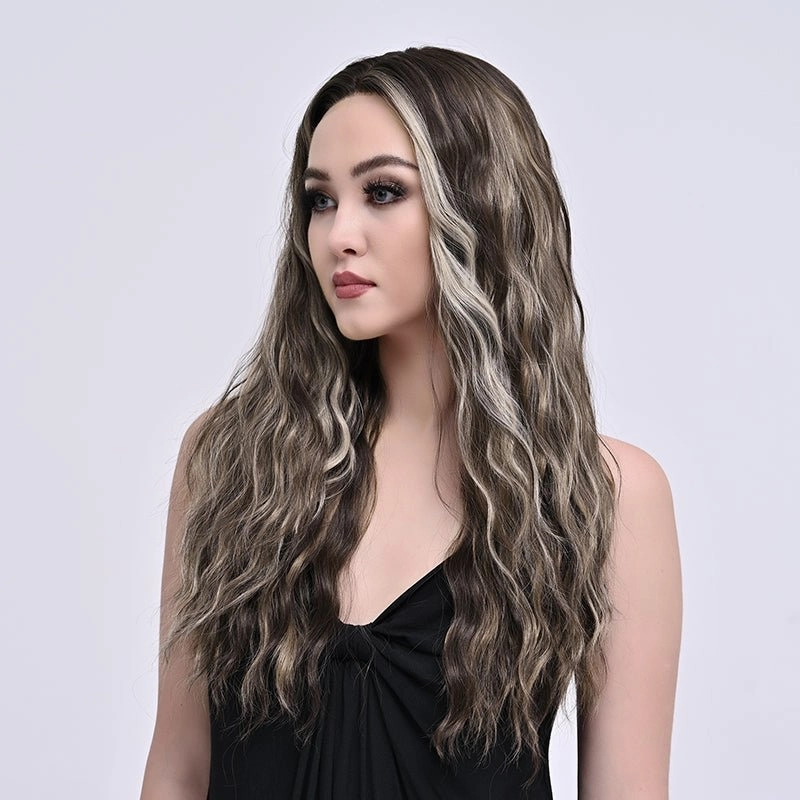 Imstylewigs-Tia-26 inches Skunk stripe Ash brown highlight body wave lace wigs