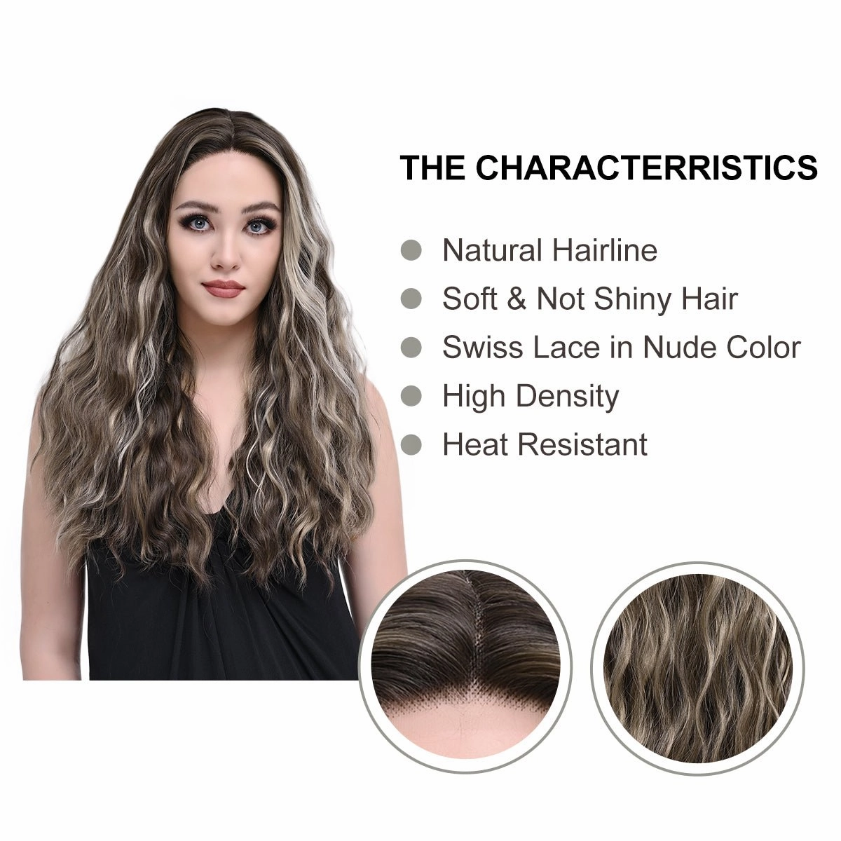 Imstylewigs-Tia-26 inches Skunk stripe Ash brown highlight body wave lace wigs