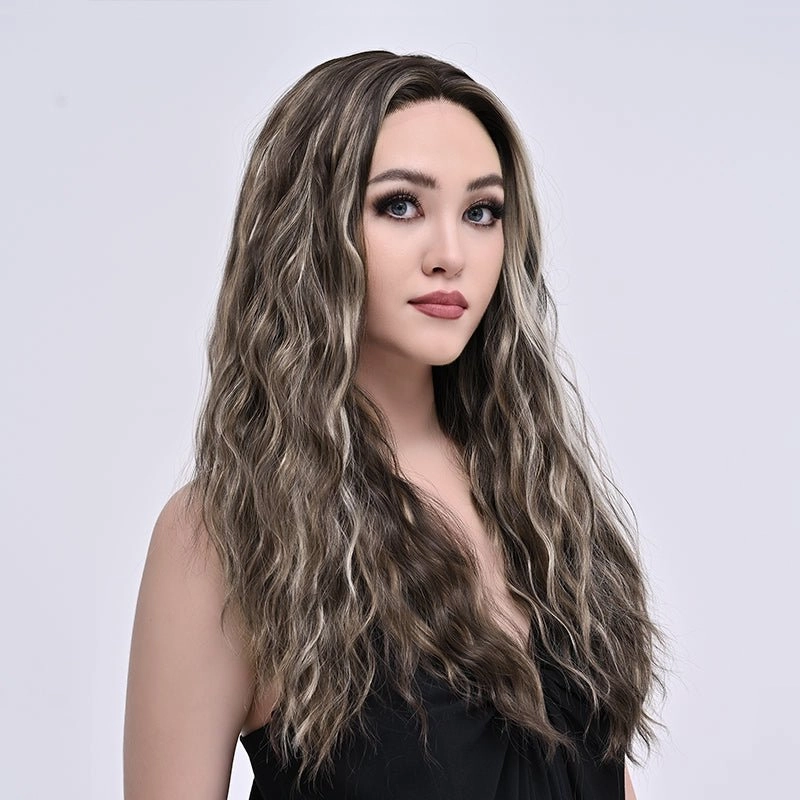 Imstylewigs-Tia-26 inches Skunk stripe Ash brown highlight body wave lace wigs