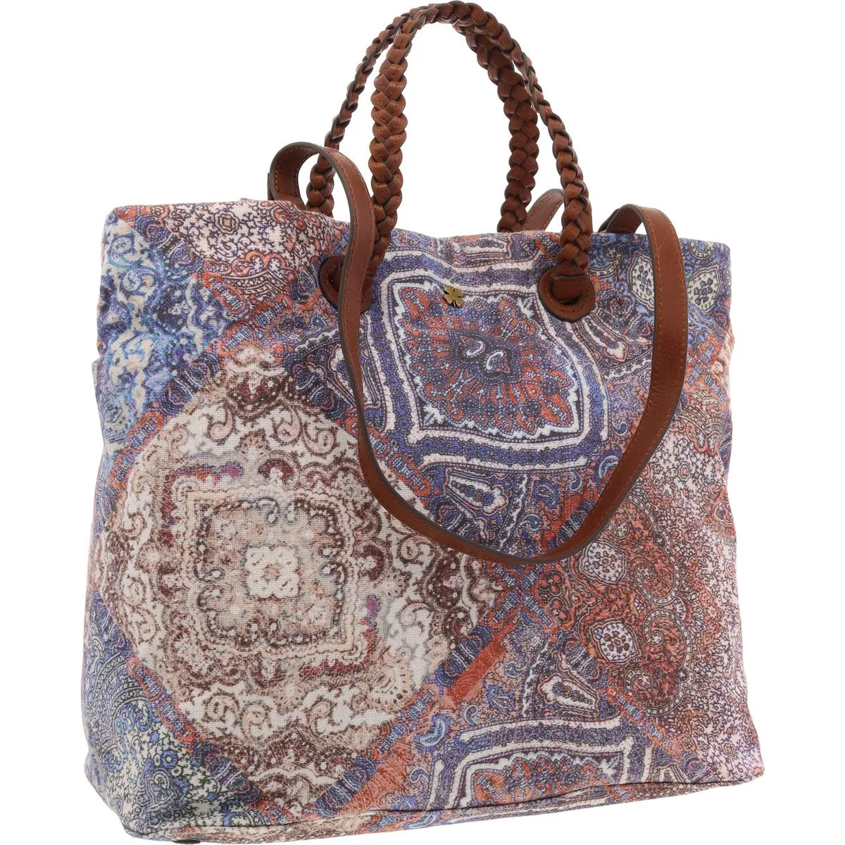 Jema Womens Leather Trim Canvas Tote Handbag