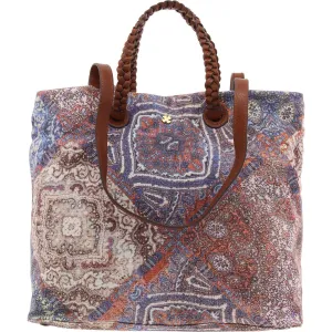 Jema Womens Leather Trim Canvas Tote Handbag