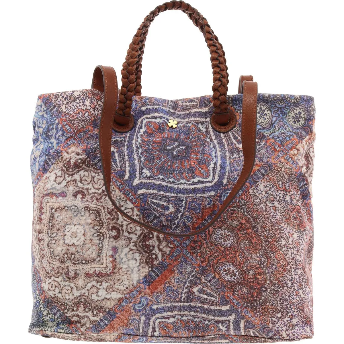 Jema Womens Leather Trim Canvas Tote Handbag