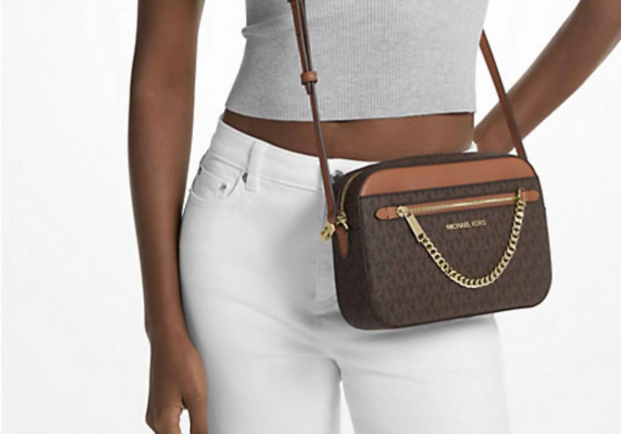 Jet Set Large Logo Crossbody Bag In Brown