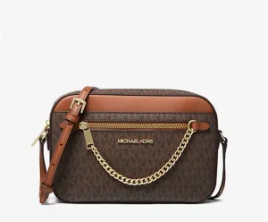 Jet Set Large Logo Crossbody Bag In Brown
