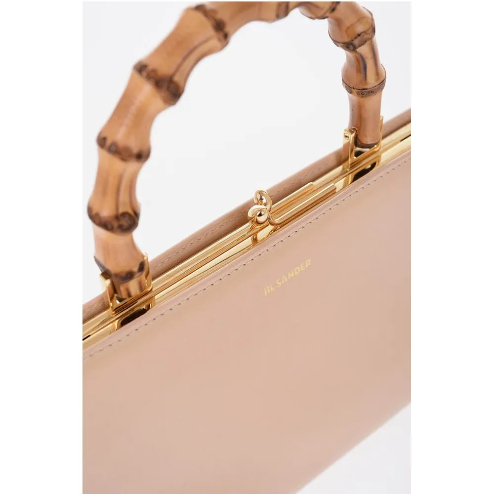 Jil Sander Bamboo Handle Leather Handbag with Clip Clap Women's Closure