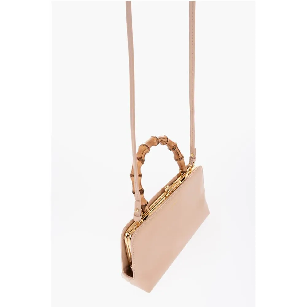 Jil Sander Bamboo Handle Leather Handbag with Clip Clap Women's Closure
