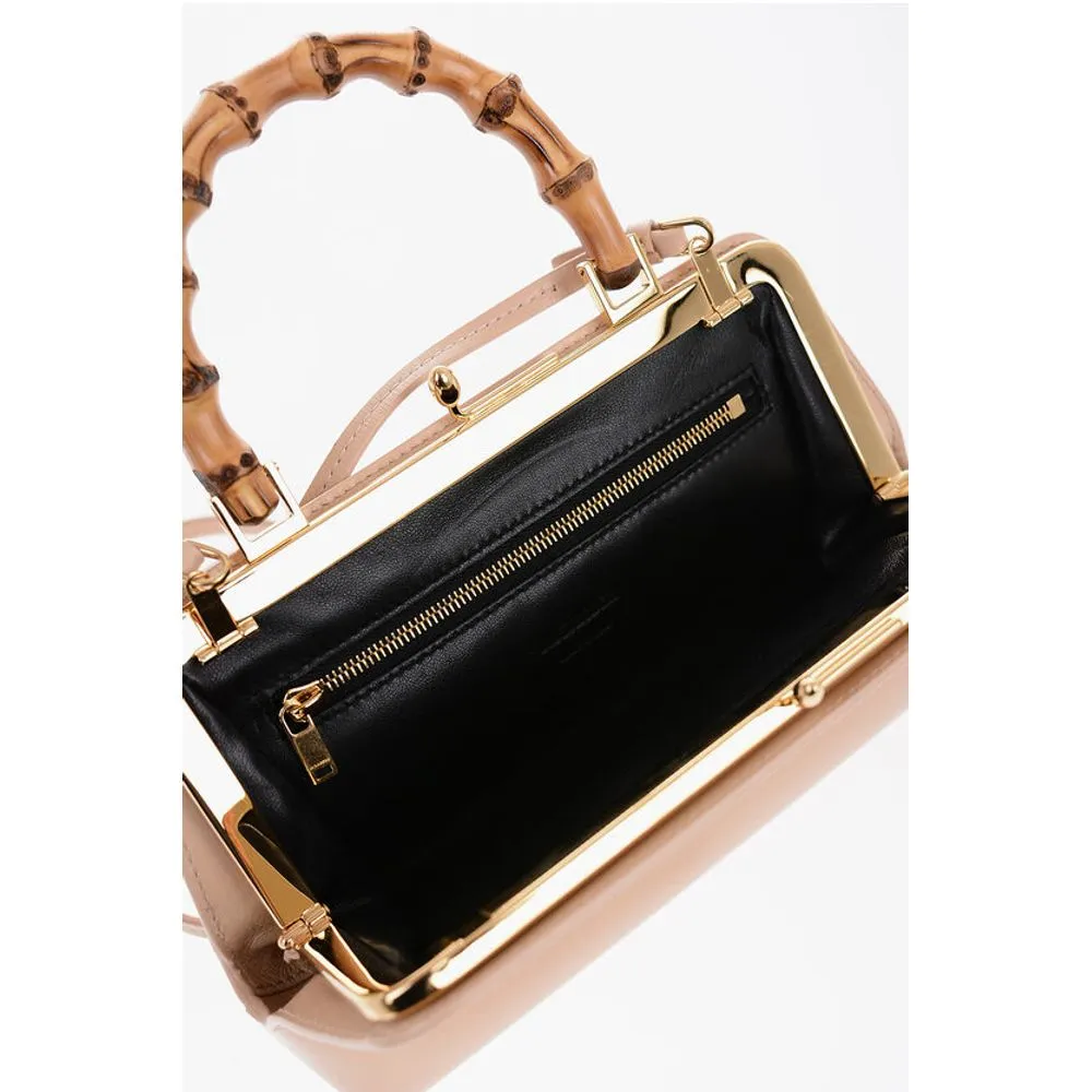 Jil Sander Bamboo Handle Leather Handbag with Clip Clap Women's Closure