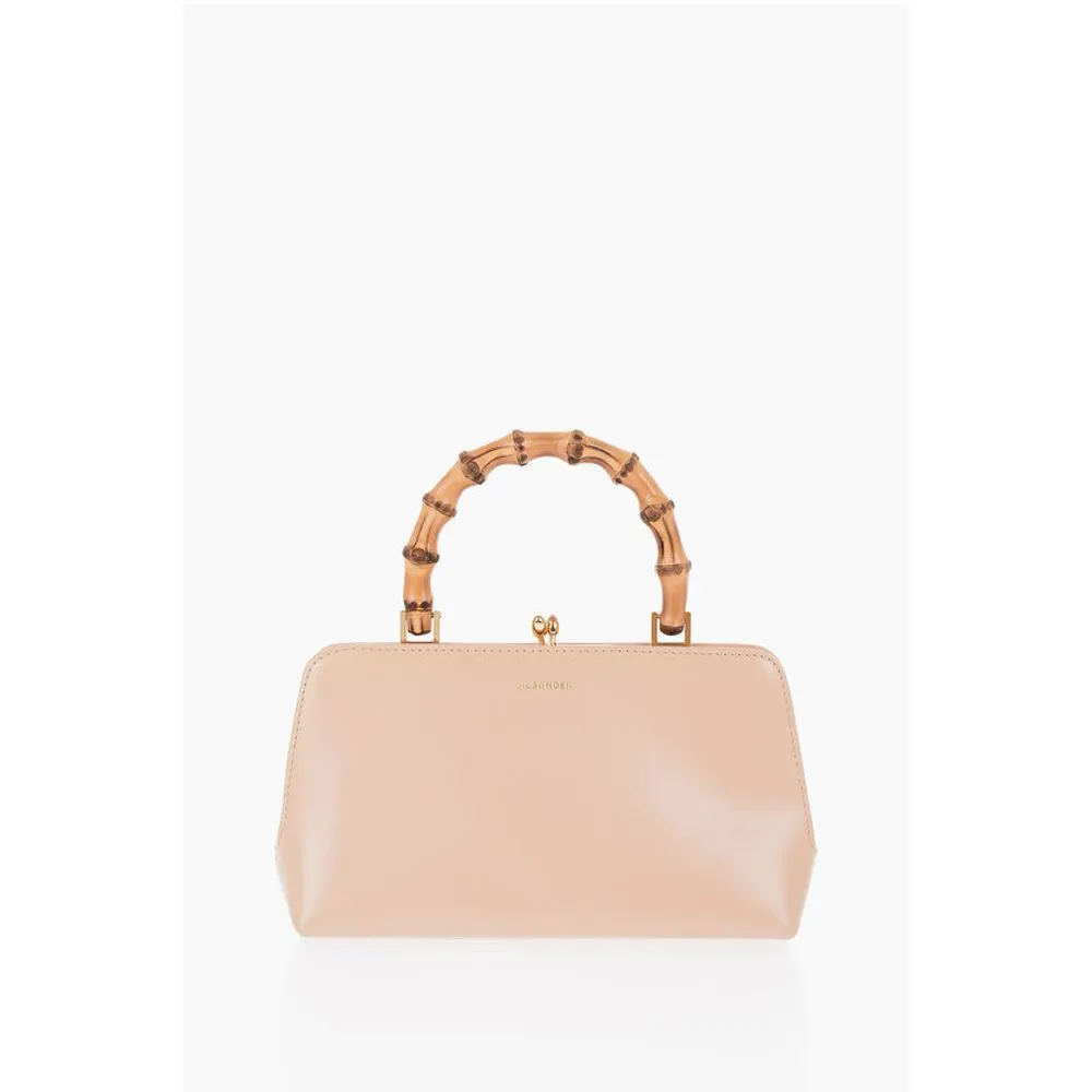 Jil Sander Bamboo Handle Leather Handbag with Clip Clap Women's Closure