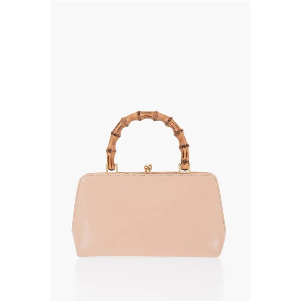 Jil Sander Bamboo Handle Leather Handbag with Clip Clap Women's Closure