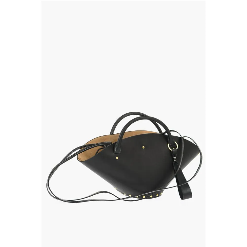 Jil Sander Leather Hand Bag with Golden-Effect Women's Studs