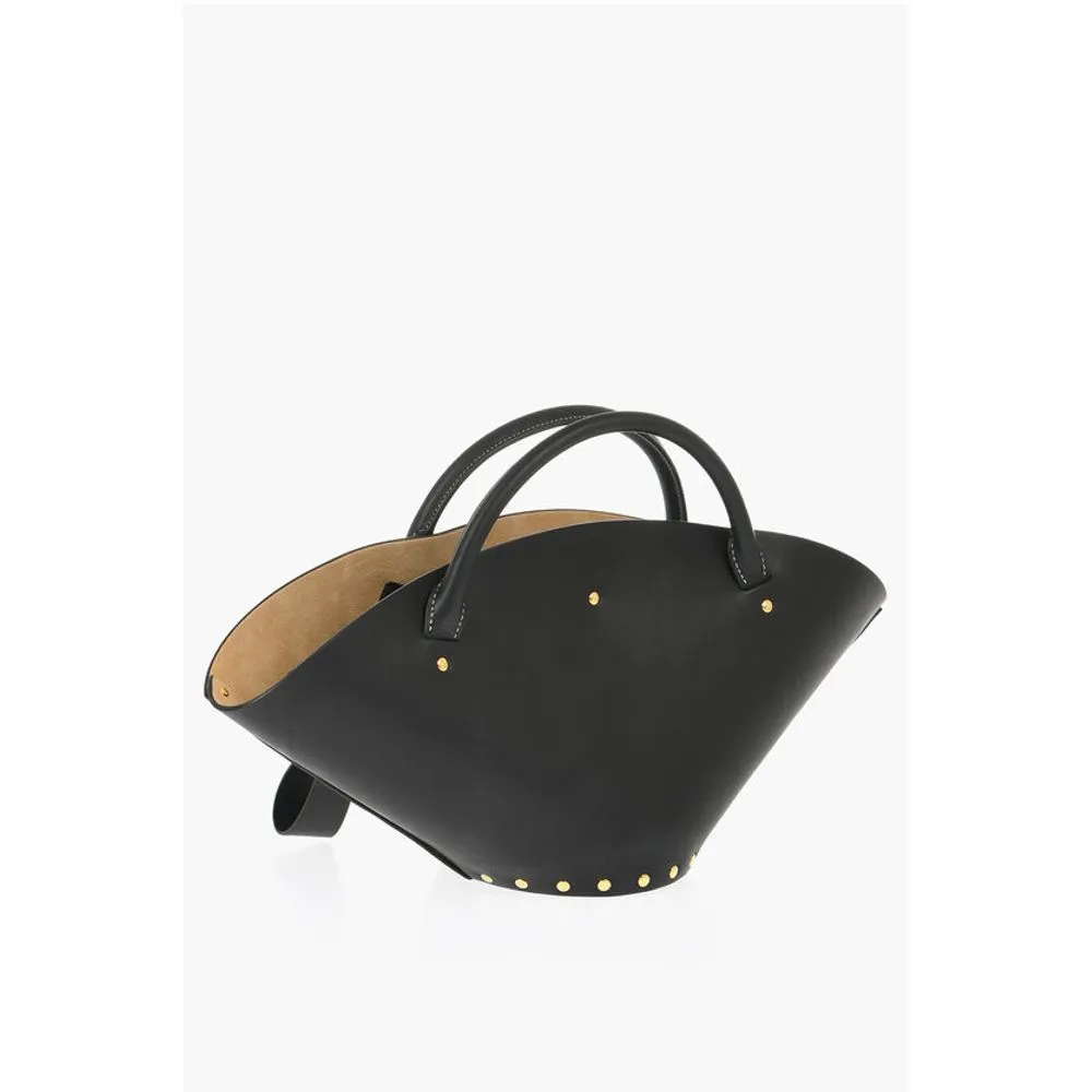 Jil Sander Leather Hand Bag with Golden-Effect Women's Studs