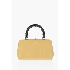 Jil Sander Printed Leather GOJI Handbag with Bamboo Handle