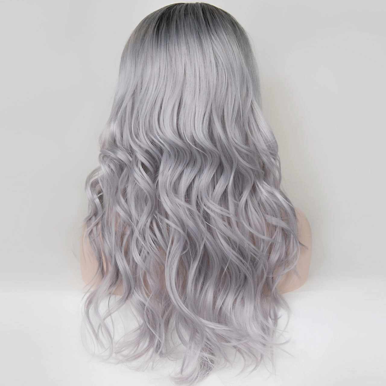 Karlie | 20" Side Part Dark Root Silver Wavy Wig