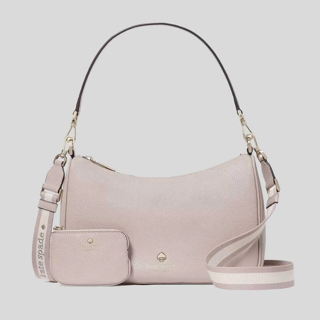 KATE SPADE Emma Pebbled Leather Medium Shoulder Bag Cozy Grey KK068