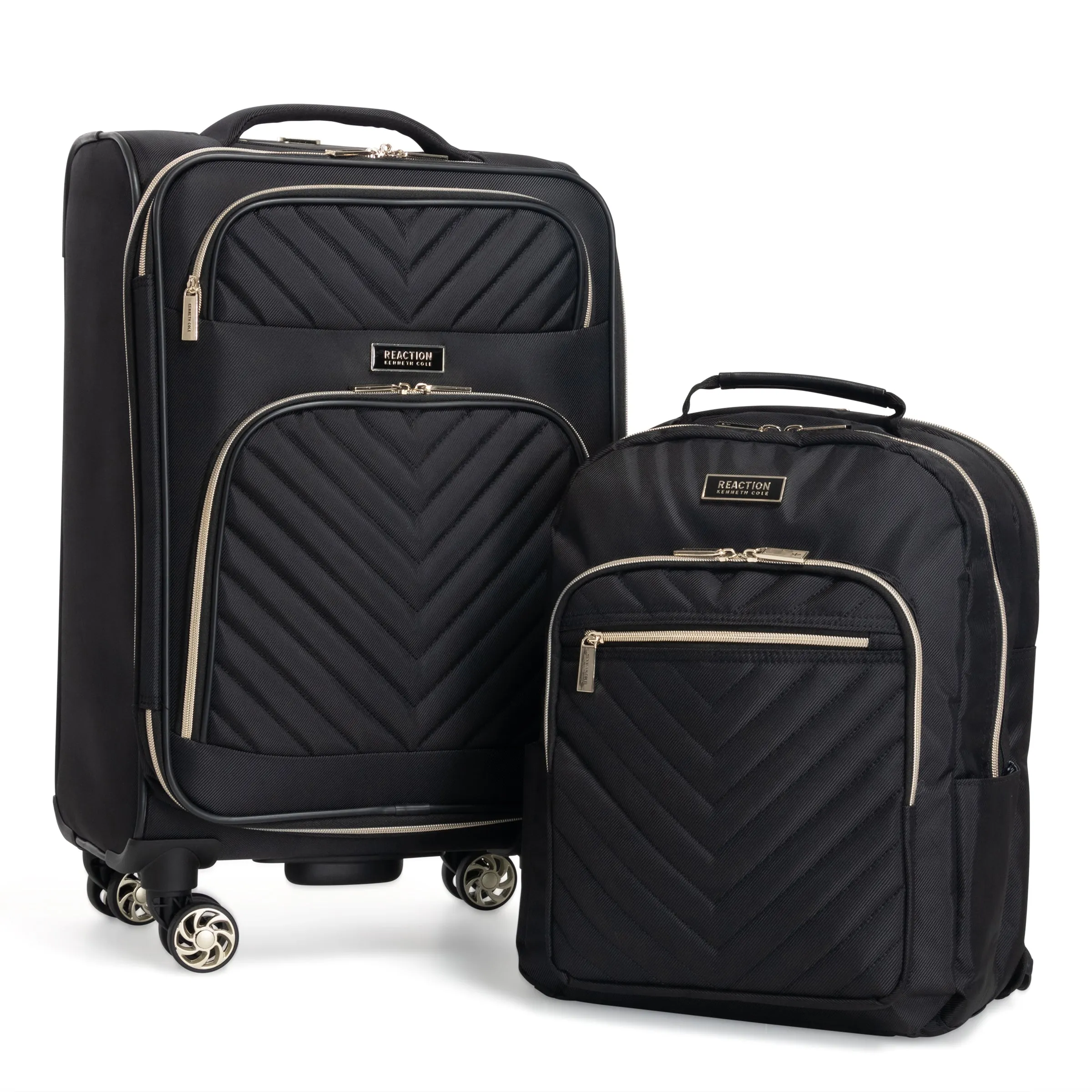 Kenneth Cole Reaction Women's Chelsea Chevron Softside 8-Wheel Expandable Luggage & Chelsea Backpack 2-Piece Bundle (20" Carry-On & Backpack)