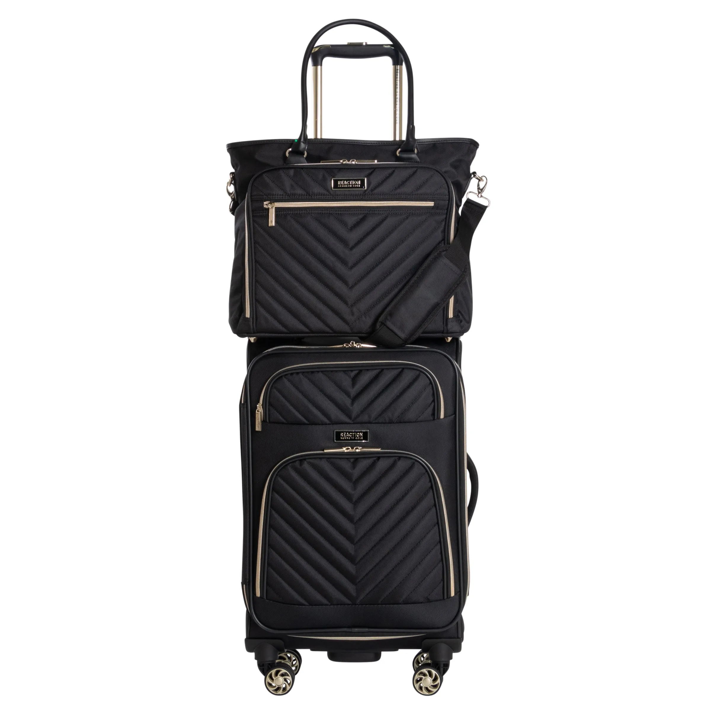 Kenneth Cole Reaction Women's Chelsea Chevron Softside 8-Wheel Expandable Luggage & Chelsea Tote 2-Piece Bundle (20" Carry-On & Tote)