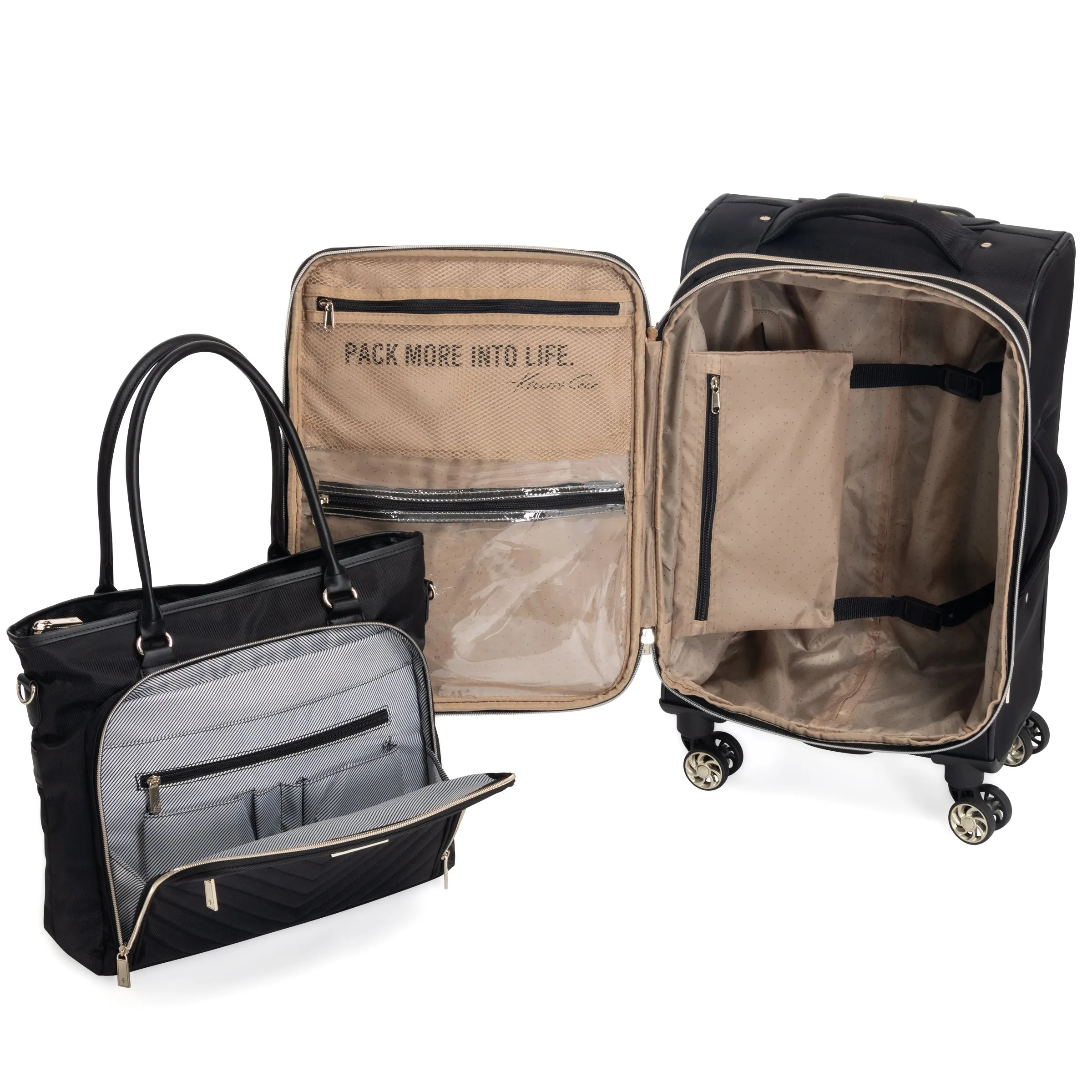 Kenneth Cole Reaction Women's Chelsea Chevron Softside 8-Wheel Expandable Luggage & Chelsea Tote 2-Piece Bundle (20" Carry-On & Tote)