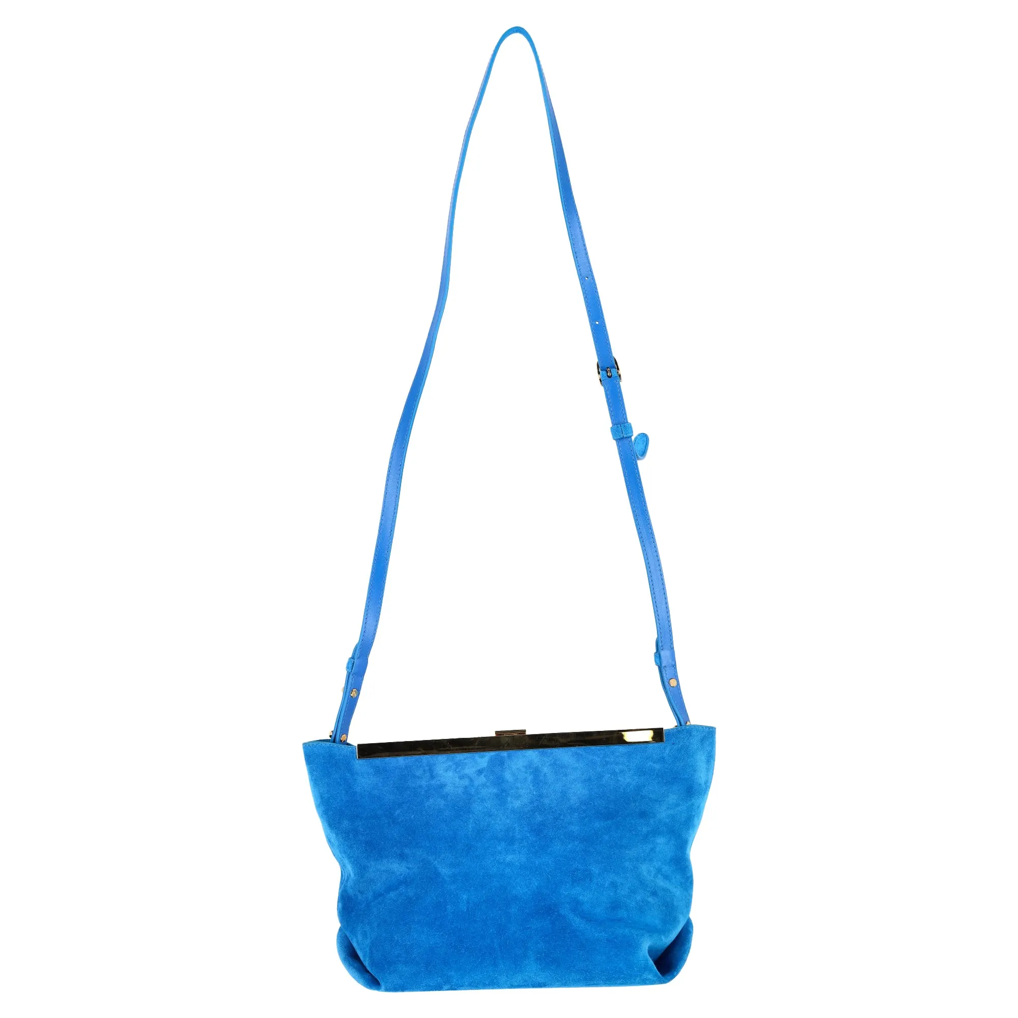 Khaite Augusta Clutch Bag with Strap in Blue Suede