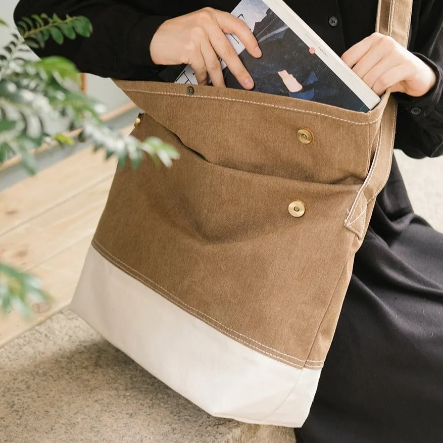 Khaki Canvas Messenger Bag for Women Large Crossbody Bag Ladies Canvas Laptop Messenger Bag