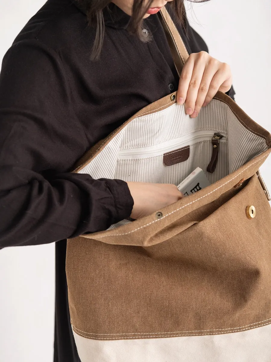 Khaki Canvas Messenger Bag for Women Large Crossbody Bag Ladies Canvas Laptop Messenger Bag