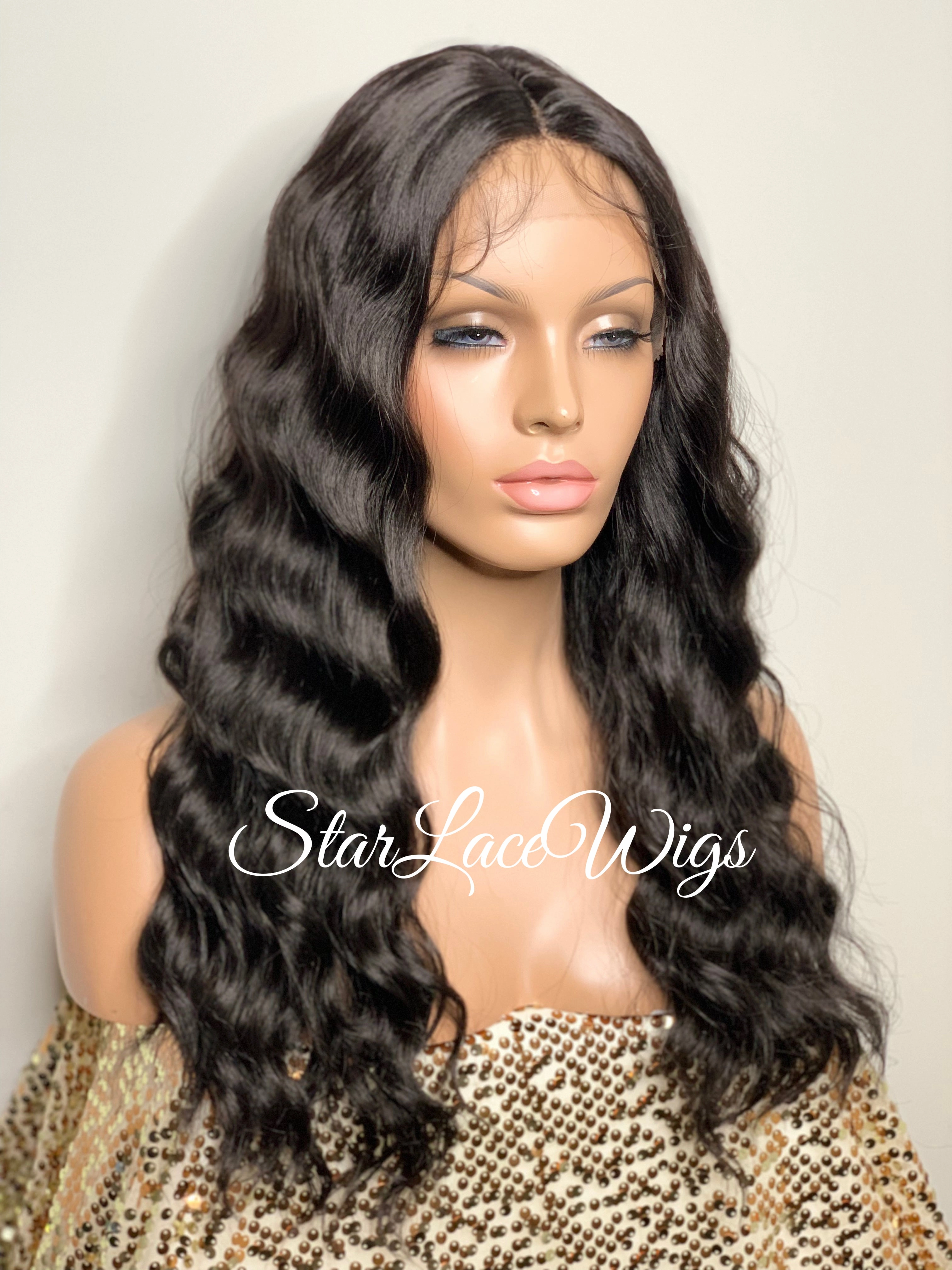 Lace Front Wig Long Wavy Middle Part Black - Morgan