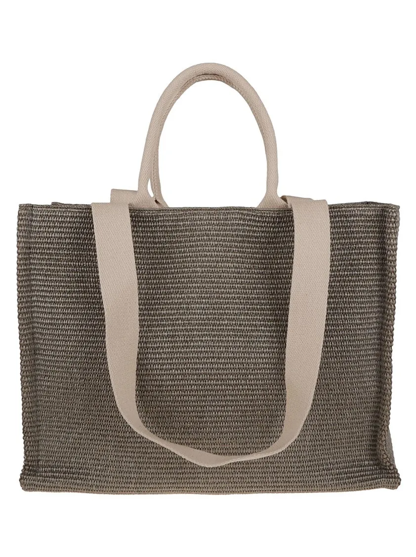 Large East/West Tote Bag In Woven Raffia
