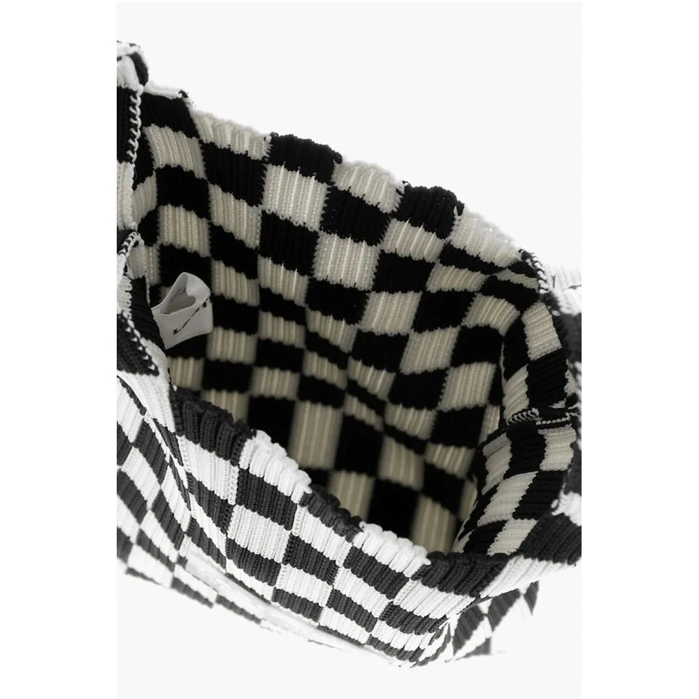 Last Frame Knitted Checked Mini Tote Bag with Faux Leather Shoulder Str