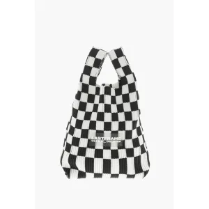Last Frame Knitted Checked Mini Tote Bag with Faux Leather Shoulder Str
