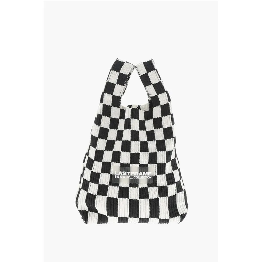 Last Frame Knitted Checked Mini Tote Bag with Faux Leather Shoulder Str
