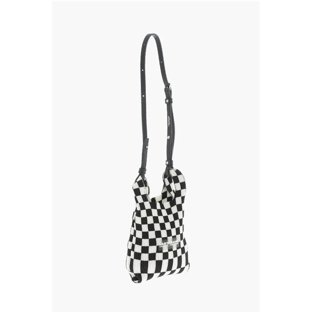 Last Frame Knitted Checked Mini Tote Bag with Faux Leather Shoulder Str