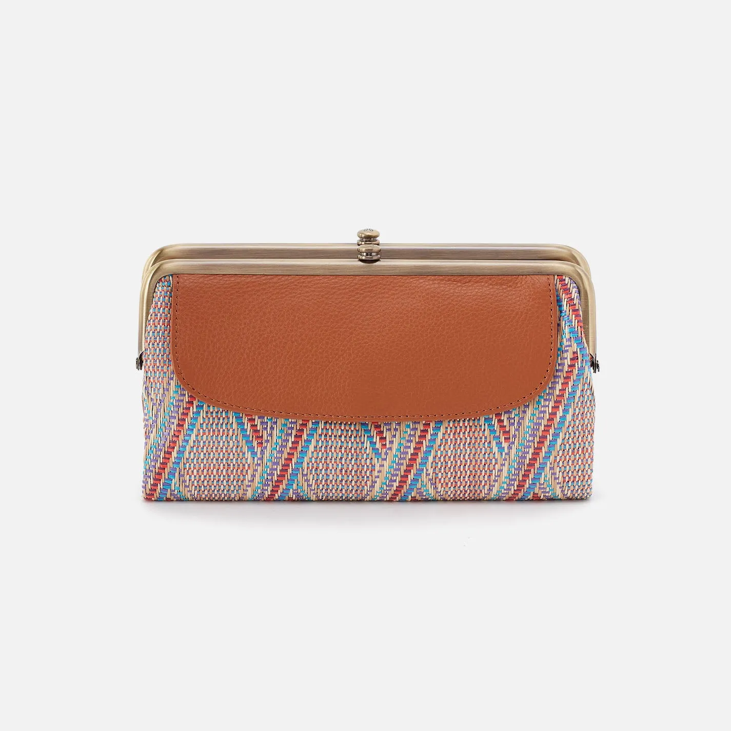 Lauren Clutch-Wallet In Multi Weave With Leather Trim - Sunset Raffia