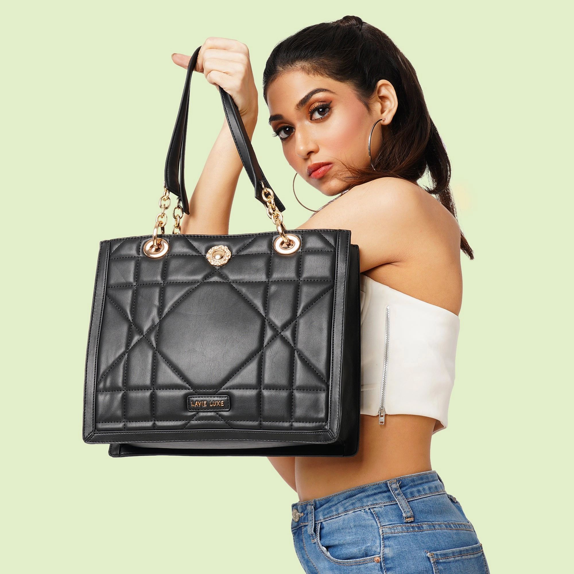 Lavie Luxe Black Large Women's Diobox Satchel Bag