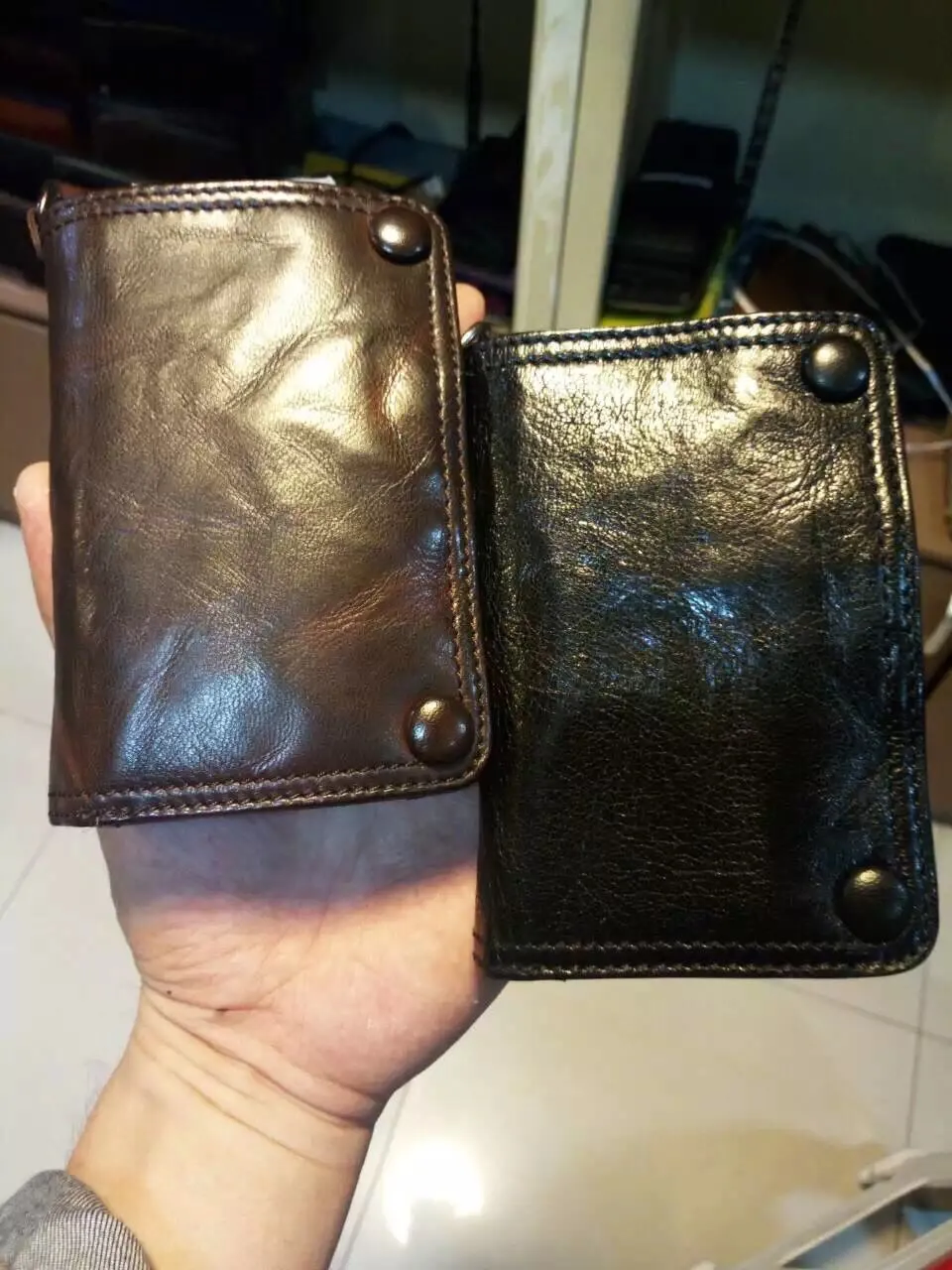 Leather biker wallet small  trucker wallet leather chain men Black biker long wallet