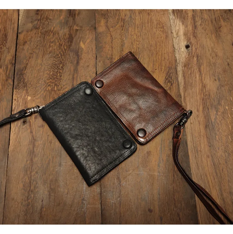 Leather biker wallet small  trucker wallet leather chain men Black biker long wallet