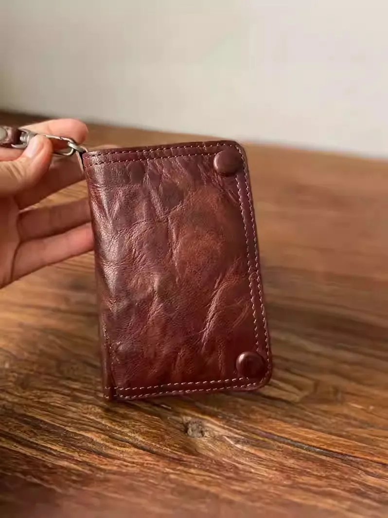 Leather biker wallet small  trucker wallet leather chain men Black biker long wallet