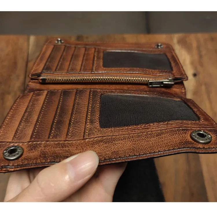 Leather biker wallet small  trucker wallet leather chain men Black biker long wallet