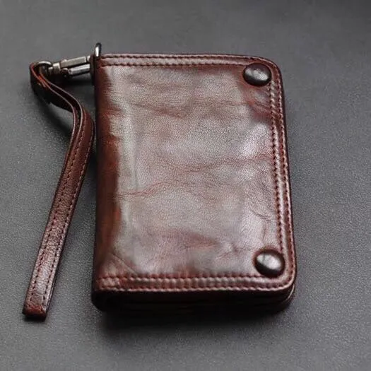 Leather biker wallet small  trucker wallet leather chain men Black biker long wallet