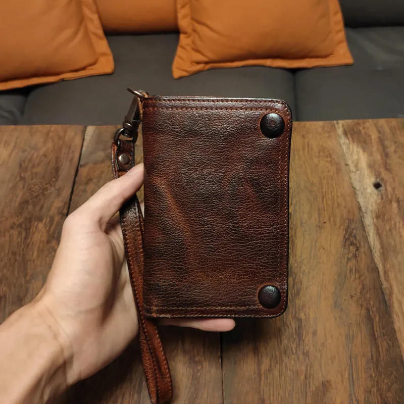 Leather biker wallet small  trucker wallet leather chain men Black biker long wallet