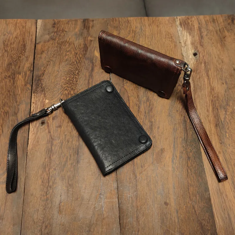 Leather biker wallet small  trucker wallet leather chain men Black biker long wallet