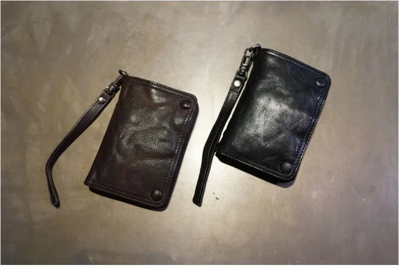 Leather biker wallet small  trucker wallet leather chain men Black biker long wallet