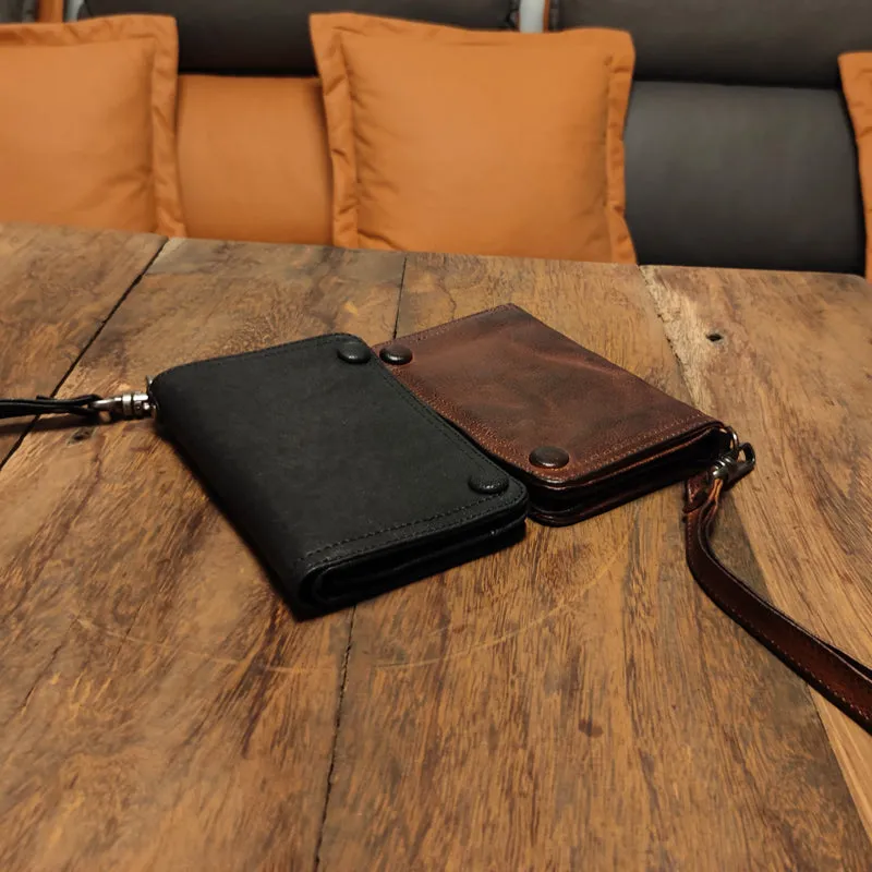 Leather biker wallet small  trucker wallet leather chain men Black biker long wallet