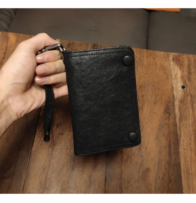 Leather biker wallet small  trucker wallet leather chain men Black biker long wallet