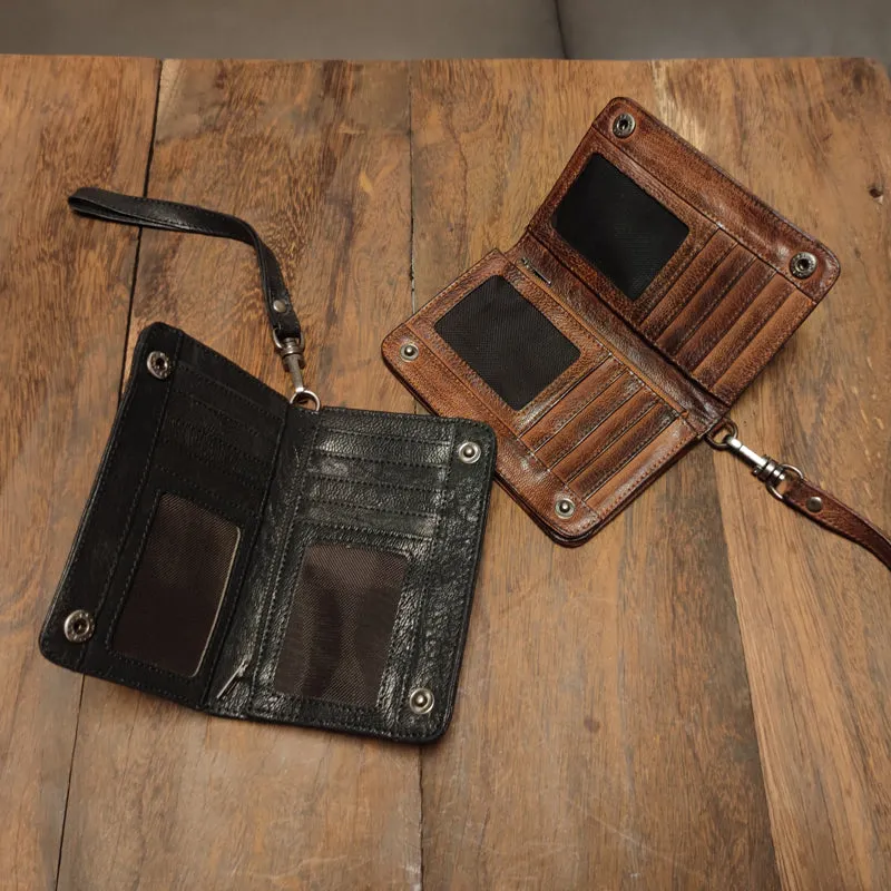 Leather biker wallet small  trucker wallet leather chain men Black biker long wallet