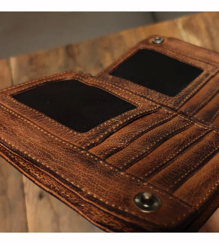 Leather biker wallet small  trucker wallet leather chain men Black biker long wallet