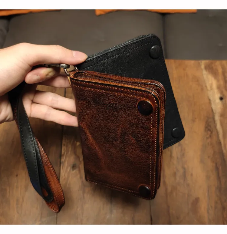 Leather biker wallet small  trucker wallet leather chain men Black biker long wallet